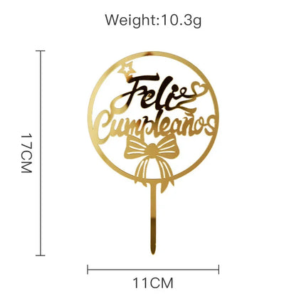 Acylic Feliz Cumpleanos Espanol Spanish Happy Birthday Cake Topper Gold Crown Design Cupcake Baking Supplies Party Decoration