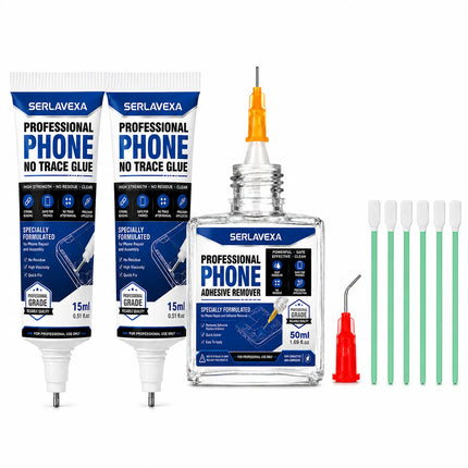 Phone Repair Glue and Adhesive Remover Kit with Precision Needle Tips and Cleaning Swabs for Screen Back Cover Frame Assembly