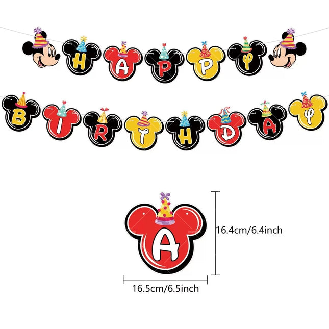 Mickey Balloon Cartoon Mouse Minnie Decorations Party Happy Birthday Banner Cake Topper Disposable Tableware Background Gift Bag