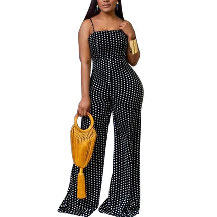 Womens Spot Print Wrap Chest Sleeveless Cami Jumpsuit