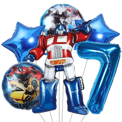 6pcs Transformation Optimus Prime Bumblebee Theme Aluminum Film Digital Balloon Boy Gift Birthday Party Decorations Baby Shower