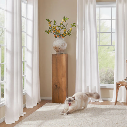 Solid Linen Texture Window Curtains Light Filtering Drapes Pair for Living Room Bedroom