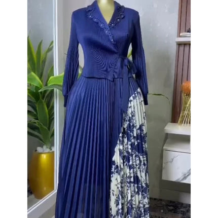 EGRM 2025 Spring New Pleated A-line Dress elegant Suit Collar Mid To Long Style Waist Cinching Slimming Women Folds Skirt 6G5972