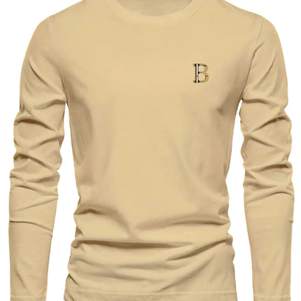 Men's 100% pure cotton loose and fashionable letter pattern printed sports and leisure round neck long sleeved T-shirt