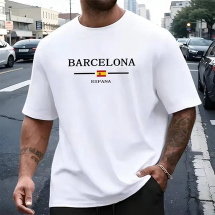 Men's Summer Round-Neck Casual Relaxed-Fit Short-Sleeve T-Shirt with California Letter Print Comfortable Short-Sleeve Top