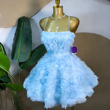 2026 Trendy Women Elegant Rose Floral Spaghetti Strap Back Lace-up A Line Short Dresses Party Birthday Blossom Mini Dress