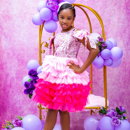 Short Pink Girls Birthday Dresses Knee Length Flower Girl Dresses for Wedding Party Baby Kids Prom Gown for Photo Shoot