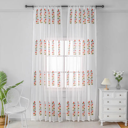 Embroidery four-color leaf curtains, living room balcony decoration curtains