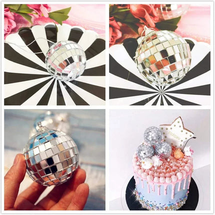 2-10cm Mirror Disco Ball 70s Party Decorations Reflective Hanging Ornaments for Birthday Party Cake Decoration Wedding Supplies