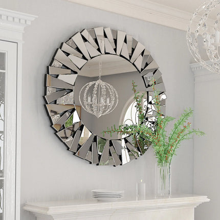 79cm Round Wall Mirror Large Accent Mirror Modern Home Art Accent Decor Mirror with Beveled Frame Bathroom Bedroom Livingroom