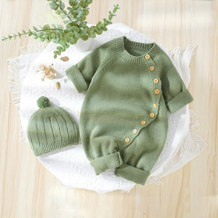 Baby Knitted Jumpsuit with Hat Custom Embroidered Name Newborn Boys Girls Birth Gift Sweater Personalized Cute Crawling Suit Set