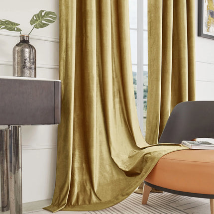 Gold Velvet Curtains for Living Room Blackout Curtains for Bedroom Grommet Privacy Thermal Insulated Window Darkening Decor