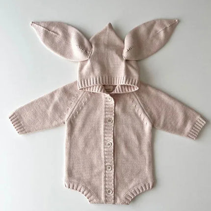 Autumn Winter Korean Style Children Knitted Clothes Newborn Baby Girls Knitted Bodysuits Solid Color Knitting Hooded Jumpsuit