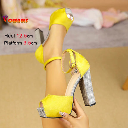 Women 12.5CM Suede Yellow Sandals With High Heels Summer Platform Woman Shoes Europe and America Versatile Sexy Peep Toe Sandals
