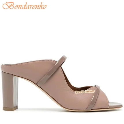 Straps Peep Toe Sandals Chunky High Heels Solid Slip On Hollow Women New Shoes Summer Party Designer Sandals Fashion Big Size