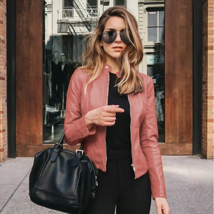 New Y2K Vintage Women PU Leather Jacket Fashion Casual Autumn Winter Zipper Windbreaker Streetwear Female Blazer Y2K Clothes