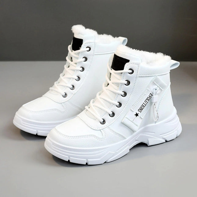 Warm Plush Lined White High Tops for Women Casual Platform Winter Sneakers Sports Shoes Athletic
