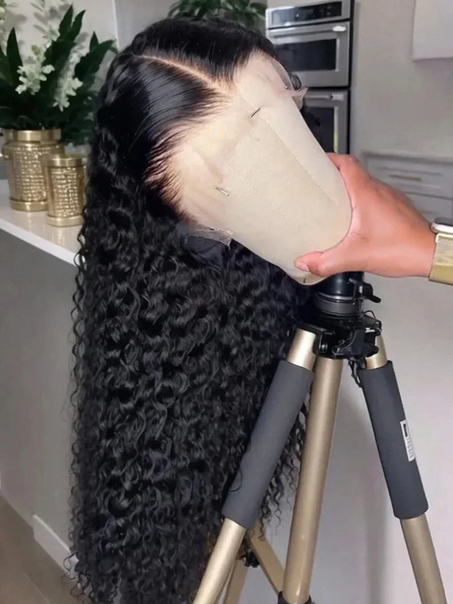 13x6 Glueless Brazilian Deep Wave Curly HD Lace Frontal Wig 250 Density Preplucked Water Resistant Human Hair for Women