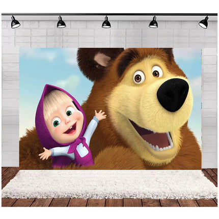 Children's Birthday Theme Party Decoration Backdrop Girl and Bear Birthday Party Decor Banner Baby Baptism Party Supplies Gift