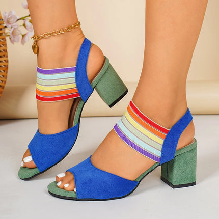 Casual Fashion Rainbow Strap Women Sandals 2026 New Style Large Size Shoes for Women Colorful Summer High Heels Sandals Women