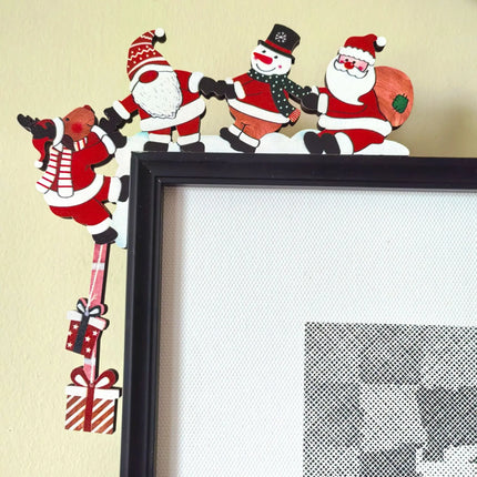 2026 Wooden Christmas Door Corner Decor, Santa Snowman Reindeer Cartoon Hanging Pendant, Xmas Door Frame Ornament for Party Home