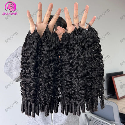100% Human Hair Feather Crochet 12A Burmese Curly Natural Black Pre-Separated Feather Crochet Invisible Crochet Hair Extensions