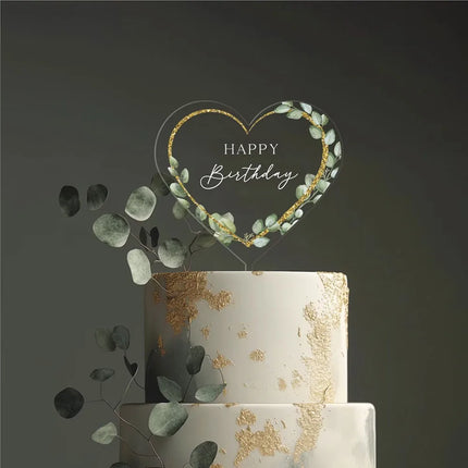 Multicolor Happy Birthday Cake Toppers Acrylic MR&MRS Wedding Cake Toppers Transparent Floral Leaves Pattern