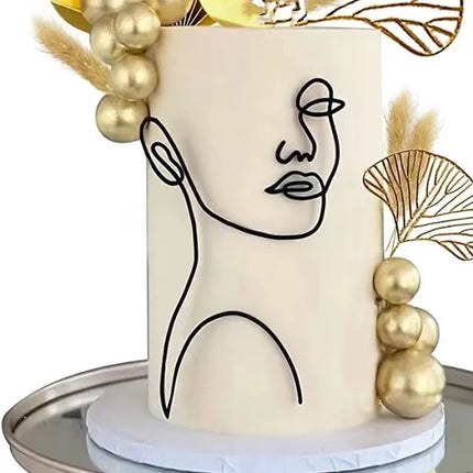 New Gold Portrait Happy Birthday Cake Topper Black Acrylic Abstract Art Boys Girls Party Cake Topper Baby Shower Girl Decoration