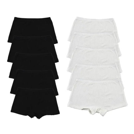 10PCS Women Boxers Underwear Ribbed Cotton Panties Sports Ladies Boyshorts Female Solid Color Cozy Lingerie Intimate