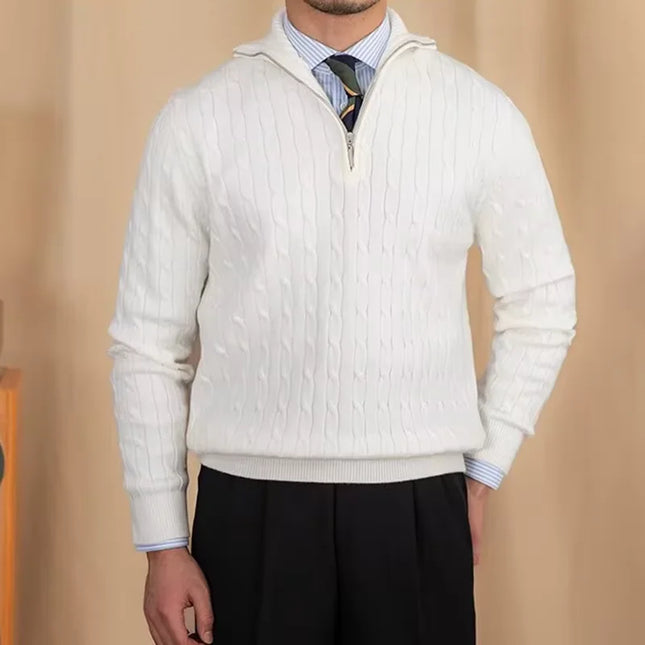 Half-Zipper Men's Sweater Autumn Winter Thickened Turn-Down Collar Vintage Business Knitwear Pullover Casual Sweater Male Polo