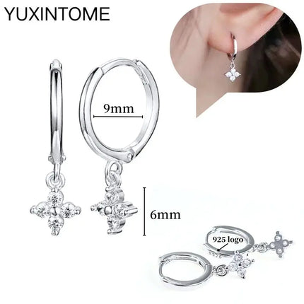 925 Sterling Silver Ear Needle Fashion Hoop Earrings White Crystal Luxury Women's Silver Earrings Wedding Women's Jewelry Gift