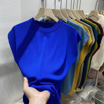 Women's T-shirt Summer O Neck Knitted Fashion Woman Blouse 2026 Short Sleeve Tees Solid Color Ice Silk Oversized T-shirt Women