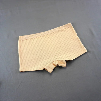 10PCS Women Boxers Underwear Ribbed Cotton Panties Sports Ladies Boyshorts Female Solid Color Cozy Lingerie Intimate