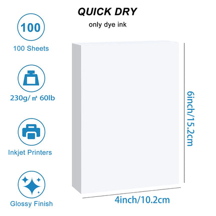 100 Sheets 230Gsm Glossy Photo Printing Paper Single-Side 4R (4x6 Inch) 60lb Thick Inkjet Paper for Home Office Use