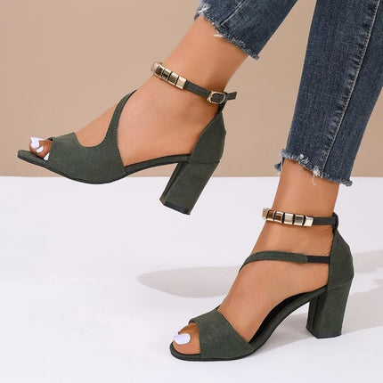 Spring Summer Sexy Fish Mouth Hollow Roman Sandals Thick with Word with Beaded High Heels Female Summer Sexy Female Sandals