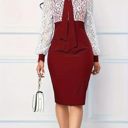 CASUAL ELEGANT SOLID BANDAGE HOLLOWED OUT PATCHWORK O NECK ONE STEP SKIRT DRESSES