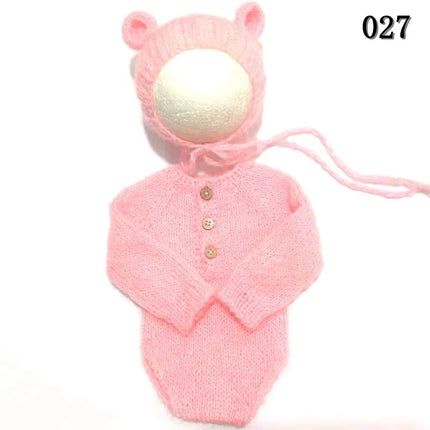 Newborn Photography Props Mohair Bodysuit Jumpsuit +Teddy Bear Clothing Accessories