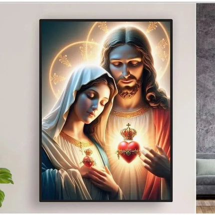 Christian Religious Jesus And Virgin Mary Sacred Heart Canvas Painting Catholic Holy Child Jesus Art Poster Christian Home Decor