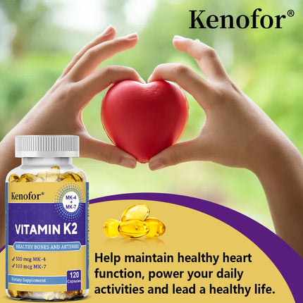 Vitamin K2 Capsules with MK-4 & MK-7, Bone Teeth Joint, Cardiovascular & Calcium Metabolism Support, Anti-Aging, Vegetarian