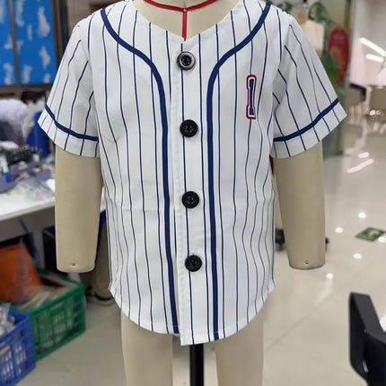 Baby Clothing Boy 1st Birthday Outfit Letter Stripe Button up Short Sleeve Baseball Jersey for Toddler Baby Summer Clothes