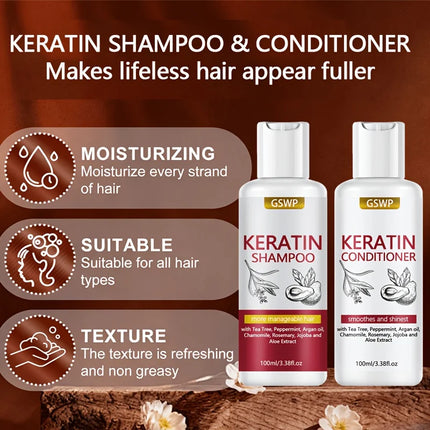 GSWP Keratin Shampoo and Conditioner Set, Deeply Clean the Scalp and Moisturise the Hair, Make the Hair Soft and Shiny. 200ml