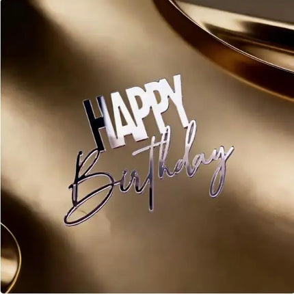 New Side Happy Birthday Cake Toppers Decoration Gold Acrylic Kids Birthday Party Cake Topper for Baby Shower Gift Baking Supplie