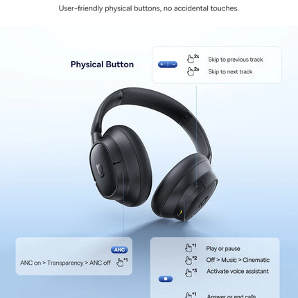 Baseus Bass Wireless Headphones Bluetooth 6.0 98% Noise Canceling Over Ear Headset Spatial Audio Earphone 80H Time
