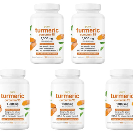 Turmeric Curcumin 95 Capsules 1000mg with Ginger Black Pepper Extract Vitamin C Joint Comfort Antioxidant Support 120 Count