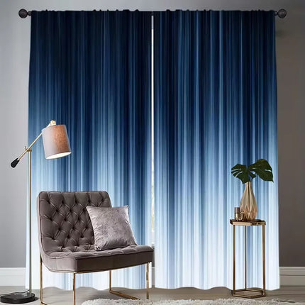 2pcs Modern Blue Gradient Pattern Curtains, Designed for Light Blocking, Premium Material, Suitable for Living Room, Bedroom, Da