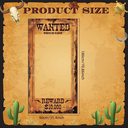Western Cowboy Wanted Photo Booth Prop Wild West Party Backdrop Door Frame Cutout Decor for Country Themed Barn Rodeo Supplies
