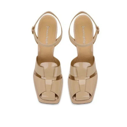 Women's High Heel Sandals Fashion Patent Leather Roman Sandals Sexy Hollow Out High Heels for Woman Designer Shoes Zapatos Mujer