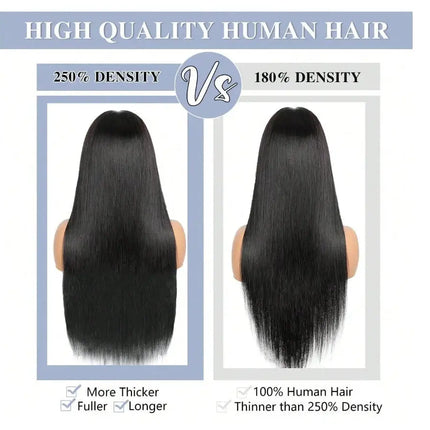 13×6 HD Lace Straight Human Hair Wig Natural Color Pre Plucked Natural Hairline Remy Hair Glueless Wig For Women