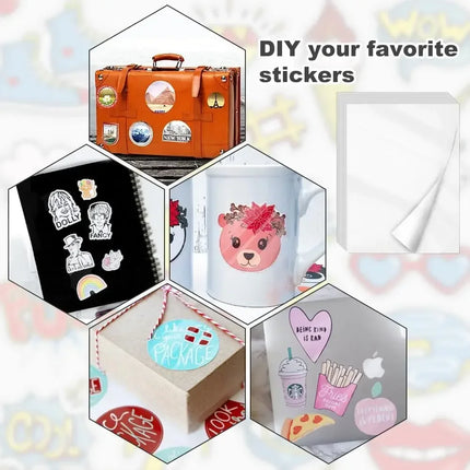 10pc A4 Waterproof Printable Vinyl Sticker Labels Glossy Sticker Printer Paper Self-Adhesive Film Decal for Inkjet Laser Printer
