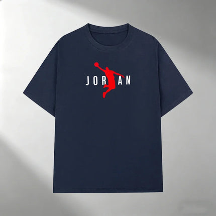 Men Pure Cotton T Shirt JORDAN Red Basketball Silhouette Print Short Sleeve Tops Casual Streetwear Sporty Summer Fashion T-shirt